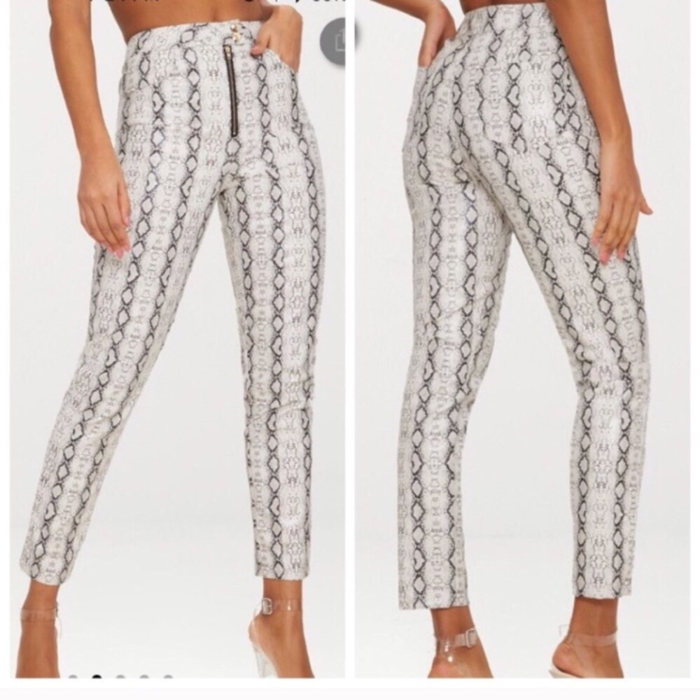 NWT PLT GREY FRONT ZIP SNAKE PRINT TROUSER